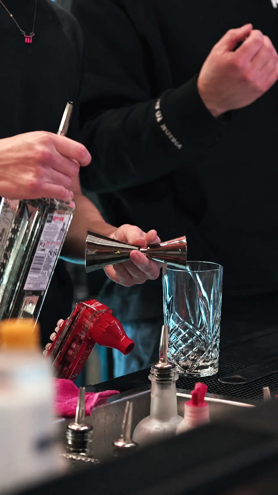 A cocktail being poured at Jaya’s bar